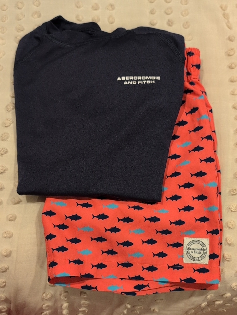 abercrombie kids Navy Rash Guard with Coral Shark Print Swim Shorts